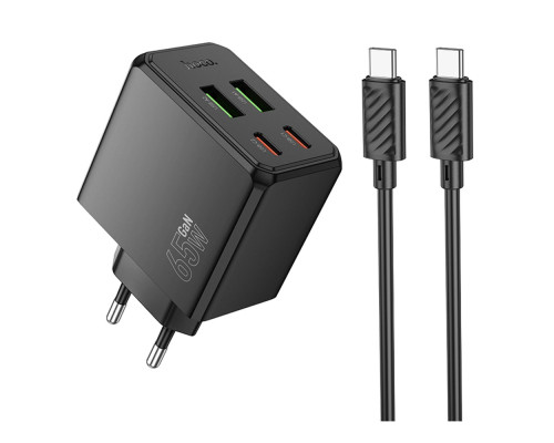 Мережевий Зарядний Пристрій Hoco CS19A 2USB-C/2USB PD/QC 65W+Type-C to Type-C Колір Чорний 6942007645645 ma36897_3609483