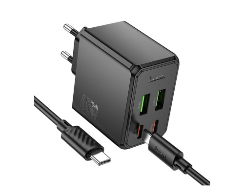 Мережевий Зарядний Пристрій Hoco CS19A 2USB-C/2USB PD/QC 65W+Type-C to Type-C Колір Чорний 6942007645645 ma36897_3609483