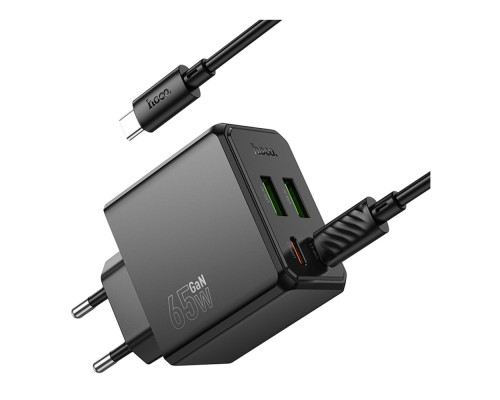 Мережевий Зарядний Пристрій Hoco CS19A 2USB-C/2USB PD/QC 65W+Type-C to Type-C Колір Чорний 6942007645645 ma36897_3609483