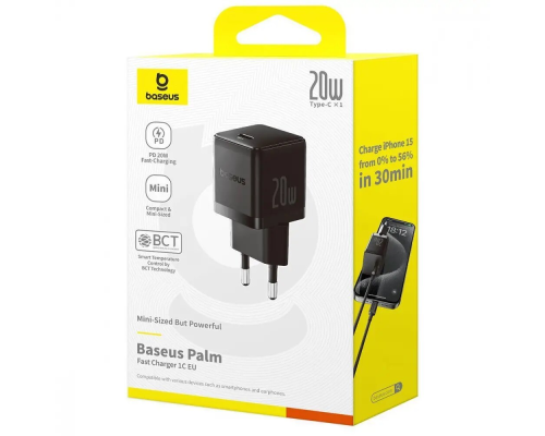Зарядний пристрій Baseus Palm Fast Charger 20W 3A USB-C (P10111602113-00) black PLS-00-00164871