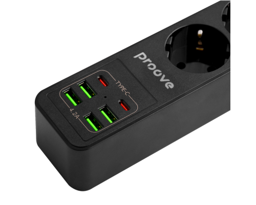 Мережевий фільтр Proove Power Socket P-03 (3 розетки+4 USB+2 Type-C) 2м black PLS-00-00112615