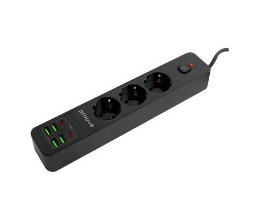 Мережевий фільтр Proove Power Socket P-03 (3 розетки+4 USB+2 Type-C) 2м black PLS-00-00112615