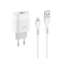 Зарядний пристрій Hoco C73A 12W 2.4A 2USB-A з кабелем Lightning white PLS-00-00100813