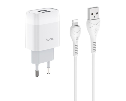 Зарядний пристрій Hoco C73A 12W 2.4A 2USB-A з кабелем Lightning white PLS-00-00100813