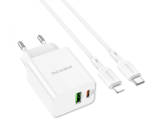 Зарядний пристрій Borofone BA69A 20W 3A USB-A+USB-C з кабелем C-L white PLS-00-00121081