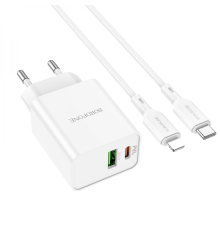 Зарядний пристрій Borofone BA69A 20W 3A 1USB-A+1USB-C з кабелем Lightning white PLS-00-00121081