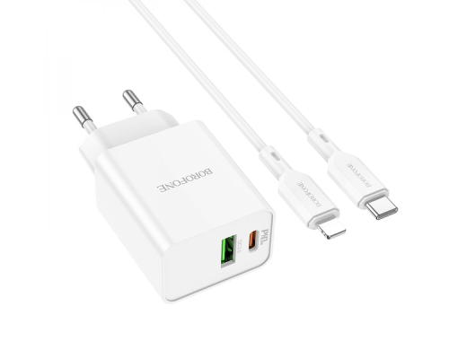 Зарядний пристрій Borofone BA69A 20W 3A 1USB-A+1USB-C з кабелем C-L white PLS-00-00121081