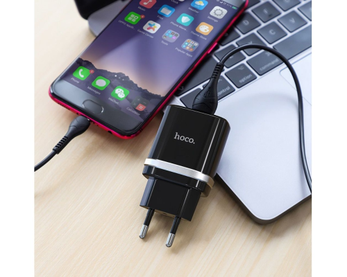 Зарядний пристрій Hoco C12Q 18W 3A 1USB-A з кабелем Micro USB black PLS-00-00115674