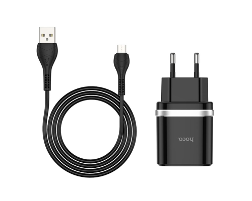 Зарядний пристрій Hoco C12Q 18W 3A 1USB-A з кабелем Micro USB black PLS-00-00115674