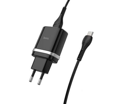 Зарядний пристрій Hoco C12Q 18W 3A 1USB-A з кабелем Micro USB black PLS-00-00115674