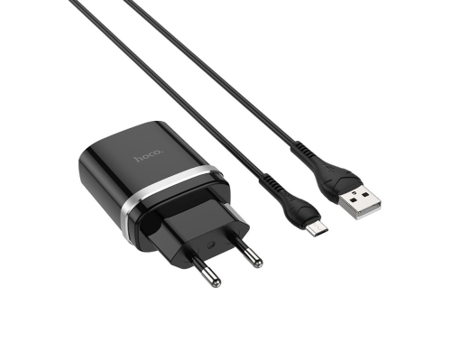 Зарядний пристрій Hoco C12Q 18W 3A 1USB-A з кабелем Micro USB black PLS-00-00115674