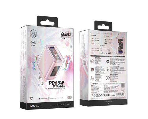 Зарядний пристрій Acefast A45 65W 3A USB-A+2USB-С pink PLS-00-00124911