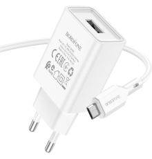 Зарядний пристрій Borofone BA68A 10.5W 2.1A 1USB-A з кабелем Micro USB white PLS-00-00115462