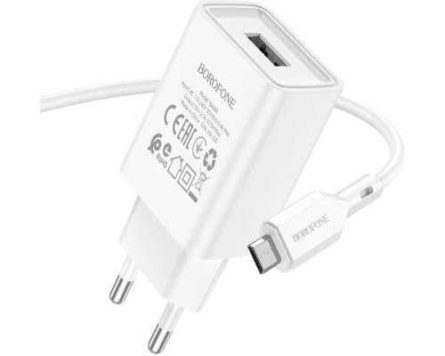 Зарядний пристрій Borofone BA68A 10.5W 2.1A 1USB-A з кабелем Micro USB white PLS-00-00115462