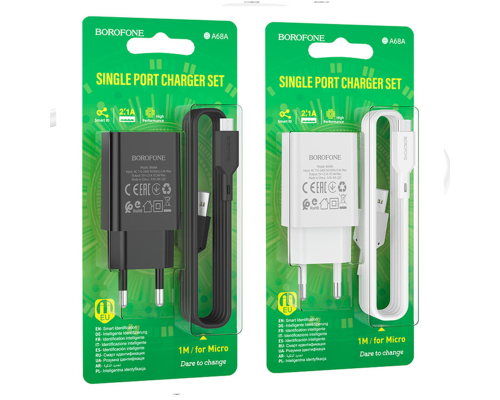 Зарядний пристрій Borofone BA68A 10.5W 2.1A 1USB-A з кабелем Micro USB white PLS-00-00115462