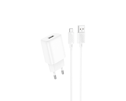 Зарядний пристрій Hoco C134A 12W 2.4A USB-A з кабелем Micro USB white PLS-00-00139614