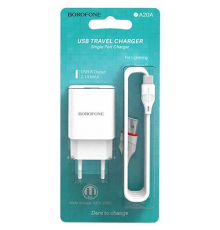 Зарядний пристрій Borofone BA20A 10.5W 2.1A 1USB-A з кабелем Micro USB white PLS-00-00054073