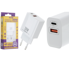 Зарядний пристрій Remax RP-U82 30W 3A USB-A+USB-C white PLS-00-00090590