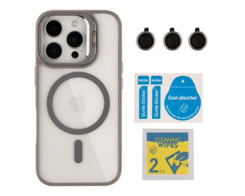Чохол TPU+PC+Metal Stand Case with MagSafe and Camera Lenses для iPhone 16 Pro М'ята упаковка Grey ma227448_602024 2020000515036