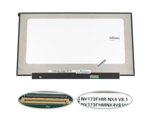 Матриця 17.3 NV173FHM-NX4 (1920*1080, 40pin(eDP, IPS, 144HZ, 250cd/m2, 100% sRGB), LED, SLIM(без планок та вушок), матова, роз'єм праворуч внизу) для ноутбука NBB-130166