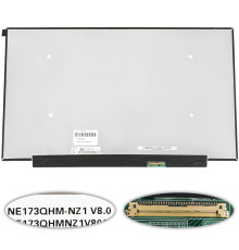 Матриця 17.3" NE173QHM-NZ1 (2560 * 1440, 40pin (eDP, IPS, 240Hz), LED, SLIM (без планок і вушок), матова, роз'єм праворуч внизу) для ноутбука