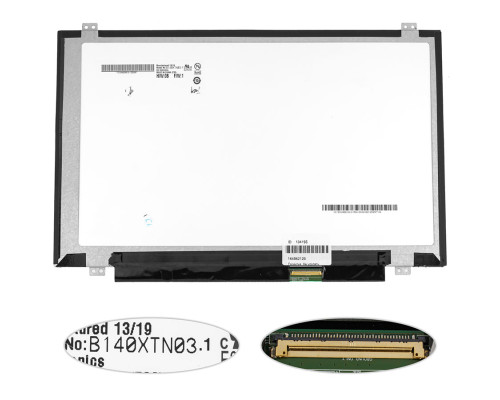 Матрица 14.0" B140XTN03.1 (1366*768, 40pin, LED, SLIM (вертикальные ушки), глянец, разъем справа внизу) для ноутбука