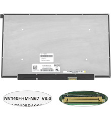 Матриця 14.0" NV140FHM-N67 (1920*1080, 30pin(eDP, IPS, 250cd/m2, 16.7M, 45% NTSC), LED, SLIM (без планок та вушок), матова, роз'єм праворуч внизу, дп=220 narrow border)) для ноутбука NBB-139592