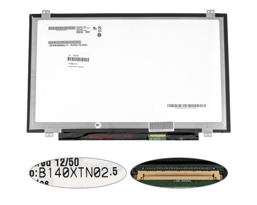 Матриця 14.0 B140XTN02.5 (1366*768, 40pin, LED, SLIM (вертикальні вушки), матова, роз'єм праворуч знизу) 9renew) NBB-140388