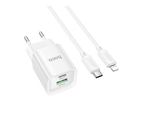 Мережевий Зарядний Пристрій Hoco C147A 1USB-C/1USB PD/QC 20W+Type-C to Lightning Колір Бiлий 6942007630283 ma35290_3345681