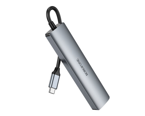 Хаб USB Borofone DH16 6-в-1 Type-C to HDMI+PD+USB3.0+USB2.0*2+RJ45(L=0.15M) Колір Сiрий 6941991115592 ma35479_3346510