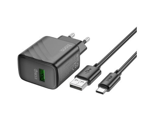 Мережевий Зарядний Пристрій Hoco CS21A 1USB QC 18W+USB to Type-C Колір Чорний 6942007609906