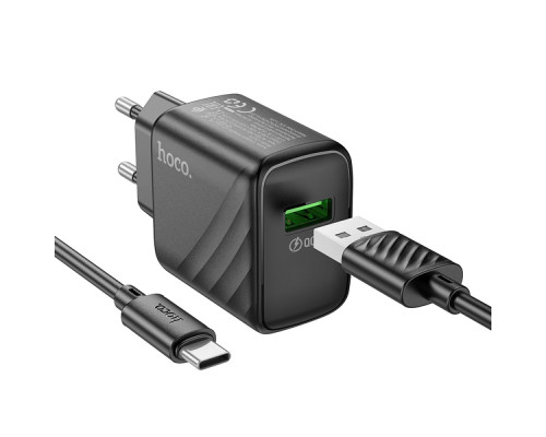 Мережевий Зарядний Пристрій Hoco CS21A 1USB QC 18W+USB to Type-C Колір Чорний 6942007609906