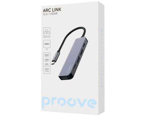 Type-C-Хаб Proove Arc Link 5 in 1 (2*Type-C + 2*USB3.0 + HDMI) silver 2003000318722 6901111117691