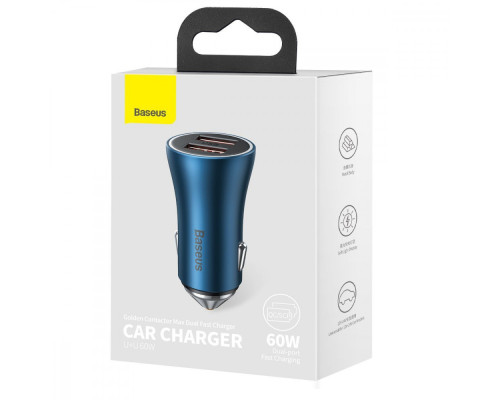 АЗП Baseus Golden Contactor Max Dual 60W USB + USB blue 2001001041908 6932172607999