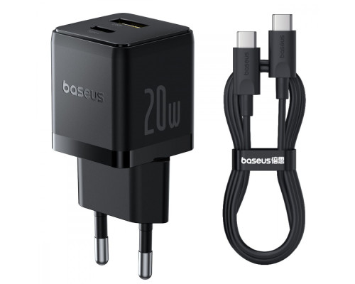 МЗП Baseus Palm Fast Charger Type-C+USB 20W (With Cable Type-C to Type-C 60W 1m) white 2003000211054 6932172677374