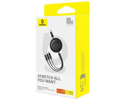 Кабель Baseus Free2Draw Retractable Crystal 3-in-1 (Micro USB+Lightning+Type-C) 100W (1.1m) black 2003000212587 6932172656430