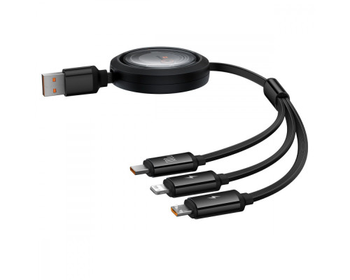 Кабель Baseus Free2Draw Retractable Crystal 3-in-1 (Micro USB+Lightning+Type-C) 100W (1.1m) black 2003000212587 6932172656430