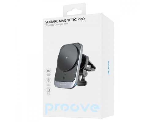 Тримач в машину з Бездротовим ЗП Proove Square Magnetic PRO 15W metal gray