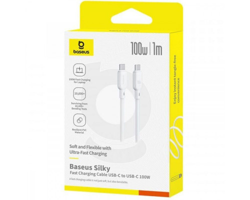 Кабель Baseus Silky Series Fast Charging Type-C to Type-C 100W (1m) white 2003000229288 6932172668860