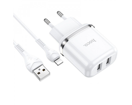 МЗП Hoco N4 Aspiring + Cable (Lightning) 2.4A 2USB white