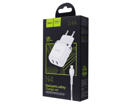 МЗП Hoco N4 Aspiring + Cable (Lightning) 2.4A 2USB white