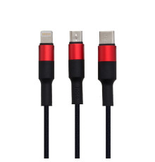 Кабель USB Hoco X26 Xpress Charging 3in1 Колір Чорно-Червоний 6957531080282