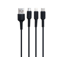 Кабель USB Borofone BX16 3-in-1 Easy IP+Micro+Type-C Колір Чорний 6957531099451