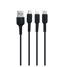 Кабель USB Borofone BX16 3-in-1 Easy IP+Micro+Type-C Колір Чорний 6957531099451