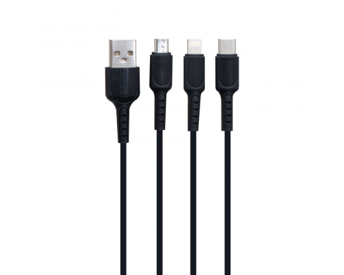 Кабель USB Borofone BX16 3-in-1 Easy IP+Micro+Type-C Колір Чорний