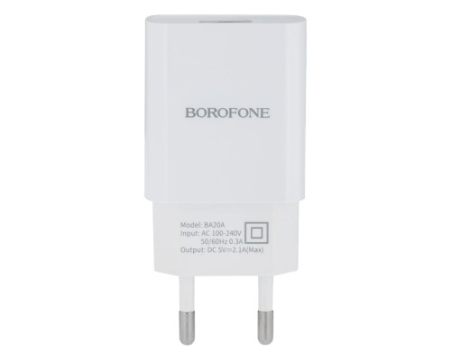 Мережевий Зарядний Пристрій Borofone BA20A Lightning 1USB 2.1A Колір Білий