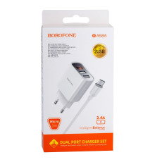 Мережевий Зарядний Пристрій Borofone BA58A Digital Display Micro 2USB 2.4A Колір Бiлий