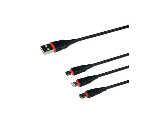 Кабель USB Borofone BX17 3-in-1 IP+Micro+Type-C Колір Чорний