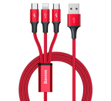 Кабель Baseus Rapid 3-in-1 USB to Micro / Lightning / Type-C 3.5A 1.2m CAJS0000 Колір Червоний, 09 6953156209800