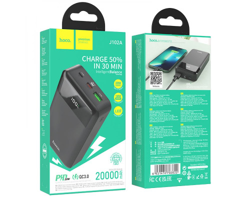 Універсальна Мобільна Батарея Power Bank Hoco J102A Cool figure PD20W+QC3.0 20000 mAh Колір Бiлий 6931474783639